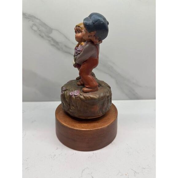 Vintage Hummel Style Louise Girl Boy Flowers Wind Up Rotating Musical Figurine - Picture 2 of 4